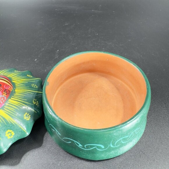 Mexican Pottery RedWare Trinket Dish Holder Container Sun Shaped Isidoro Signed - Picture 10 of 15